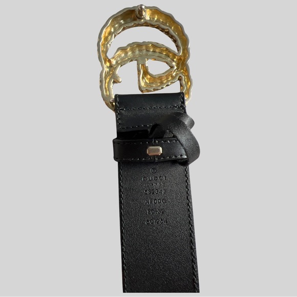 AUTHENTIC GUCCI BLACK LEATHER GG MARMONT BUCKLE BELT - SIZE 80.32 - Picture 3 of 3